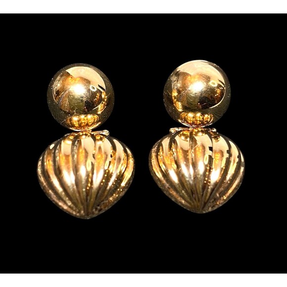 14K Yellow Gold Door Knocker Earrings Pierced Ribbed 5 gm 1.20” Long - Picture 1 of 5